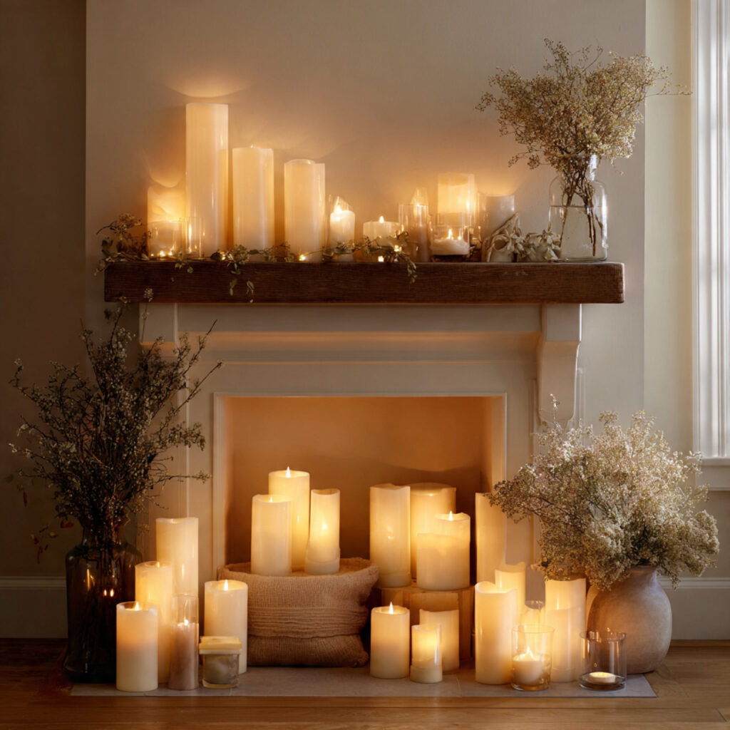 22 Fall Mantel Decorating Ideas for a Cozy Seasonal Refresh 21 Candles at Varying Heights