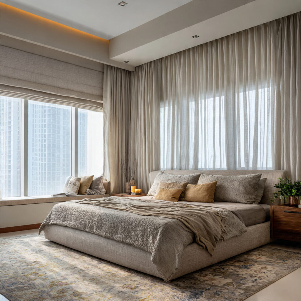 28 Bedroom Ideas 2026 That Bring Modern Trends and Fresh Style Into Your Space Stay Ahead Now 21 Add Layered Window Shades and Curtains