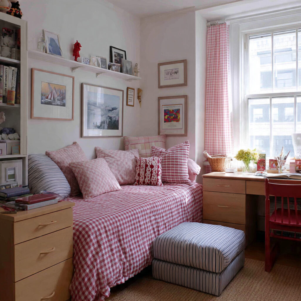 Preppy Dorm-Inspired Room With Classic Pattern Mixing