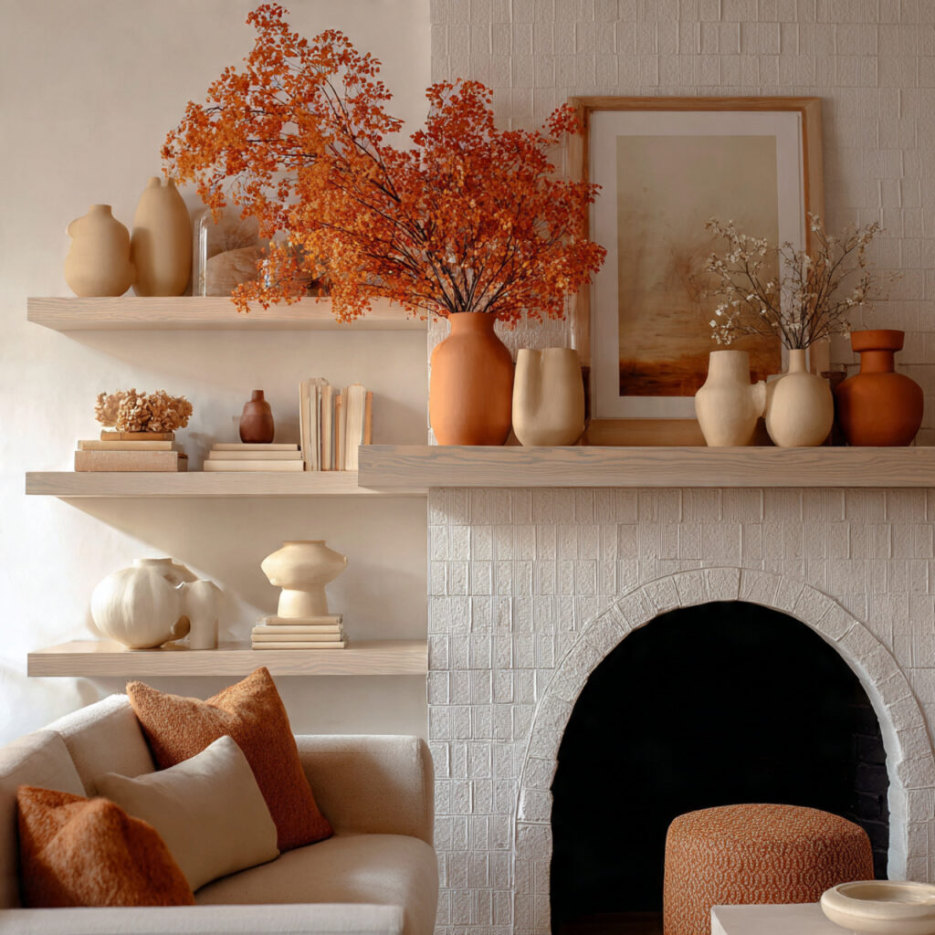 22 Fall Mantel Decorating Ideas for a Cozy Seasonal Refresh 22 21 monochromatic fall palette mantel styled in one 1