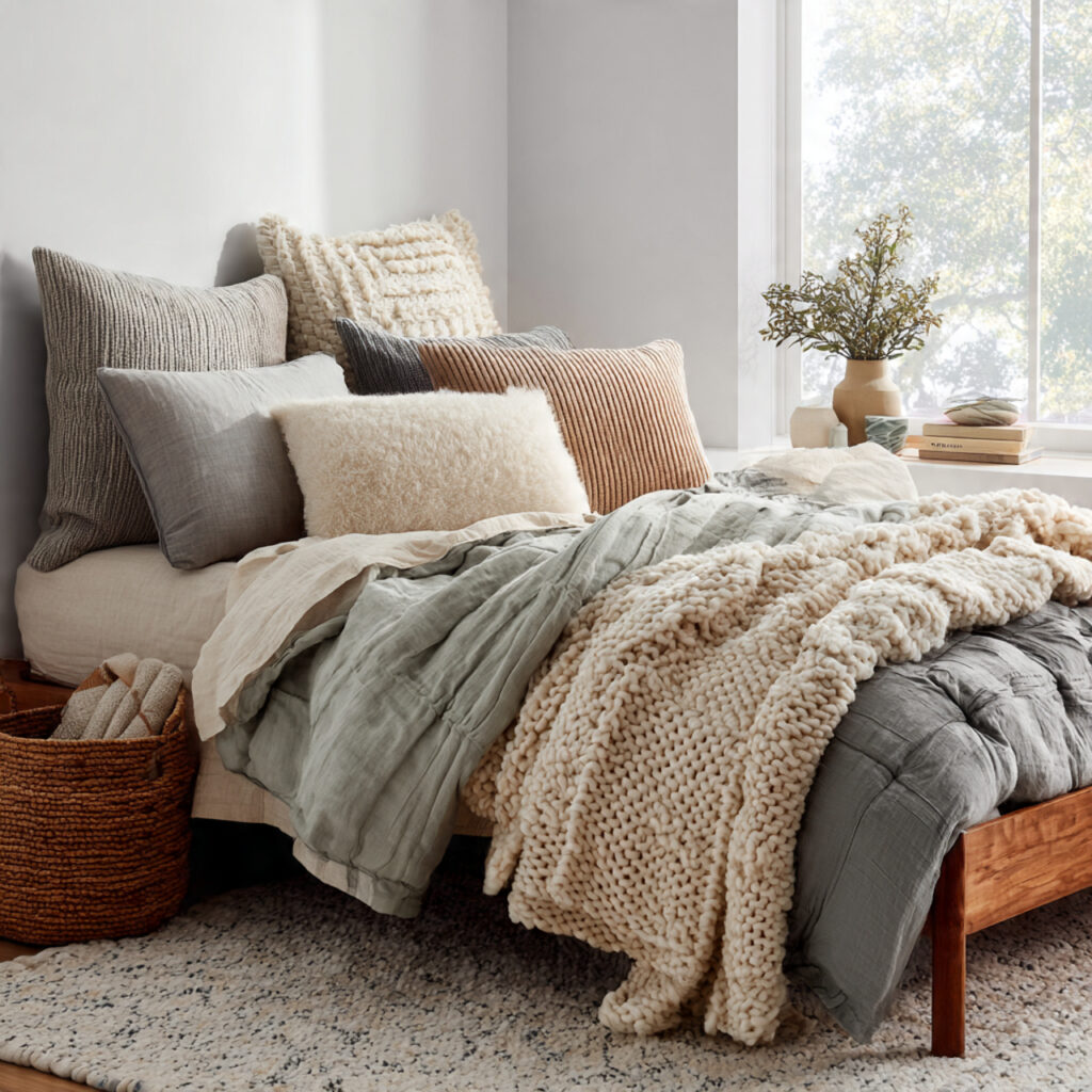 Mix Throw Pillow and Blanket Textures