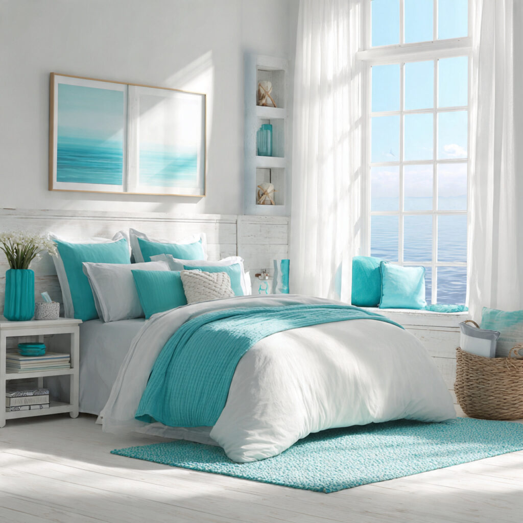Preppy Turquoise and White Coastal Bedroom