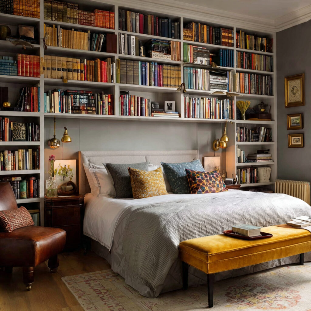 Preppy Bookshelf Wall With Color-Coordinated Library Display