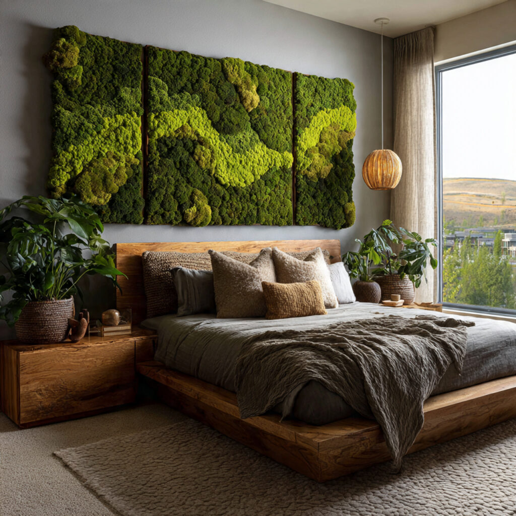 28 Bedroom Ideas 2026 That Bring Modern Trends and Fresh Style Into Your Space Stay Ahead Now 26 Bring the Outdoors In With a Moss Wall Panel