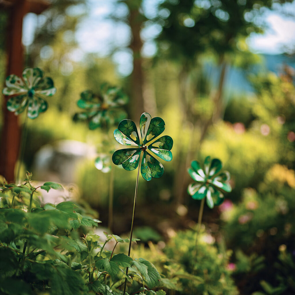 Shamrock Wind Spinners in the Garden
