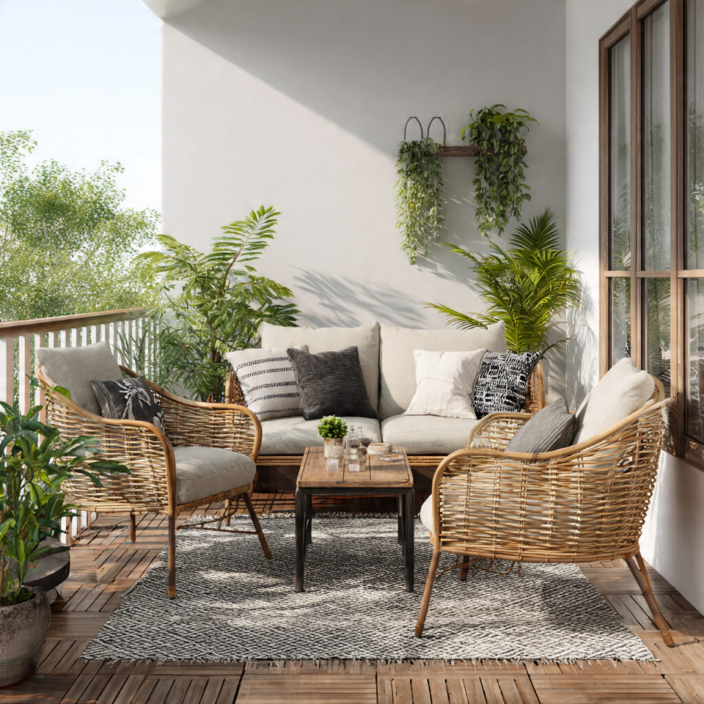 A Wicker or Rattan Seating Group