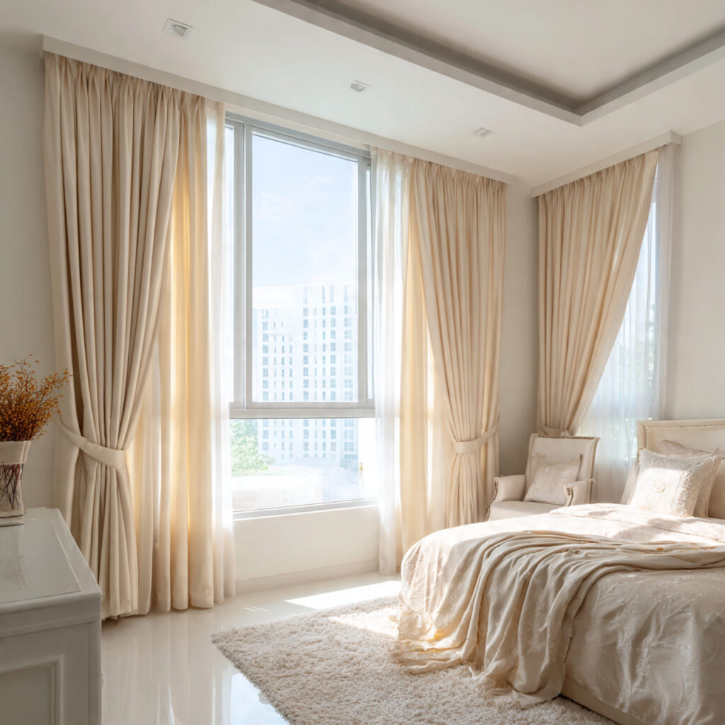 Ceiling-Height Curtains in the Wall Color