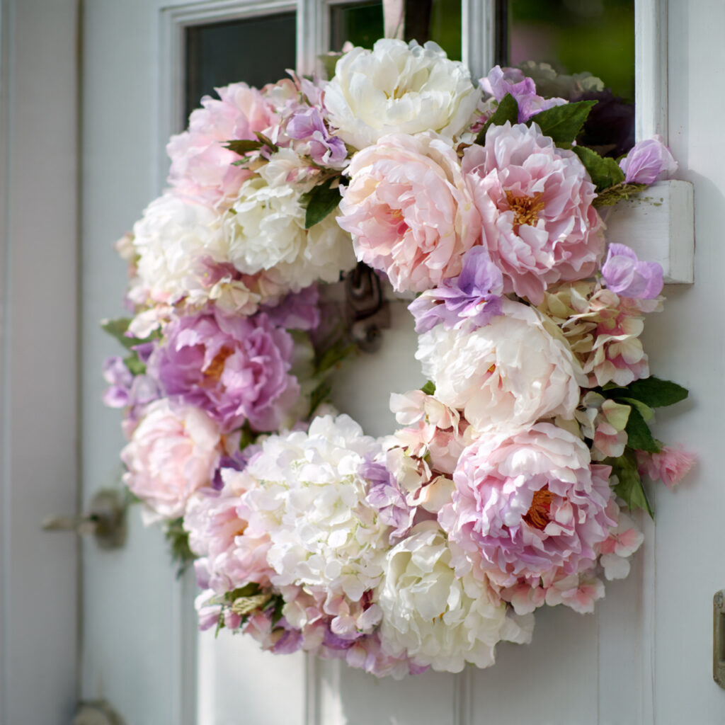 A Peony and Hydrangea Wreath