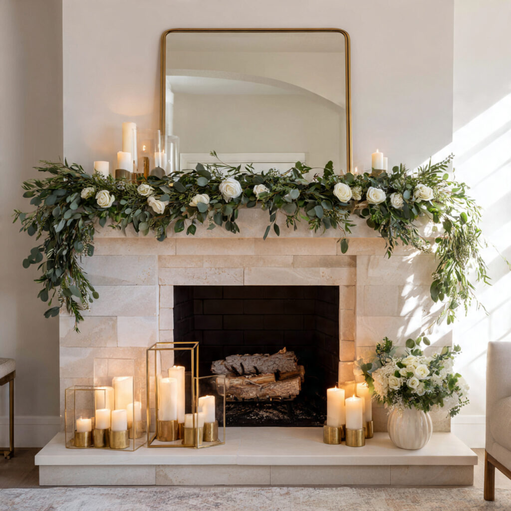 A Green and White Mantel Display