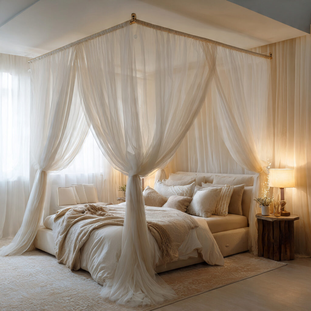 A Canopy or Draped Fabric Above the Bed