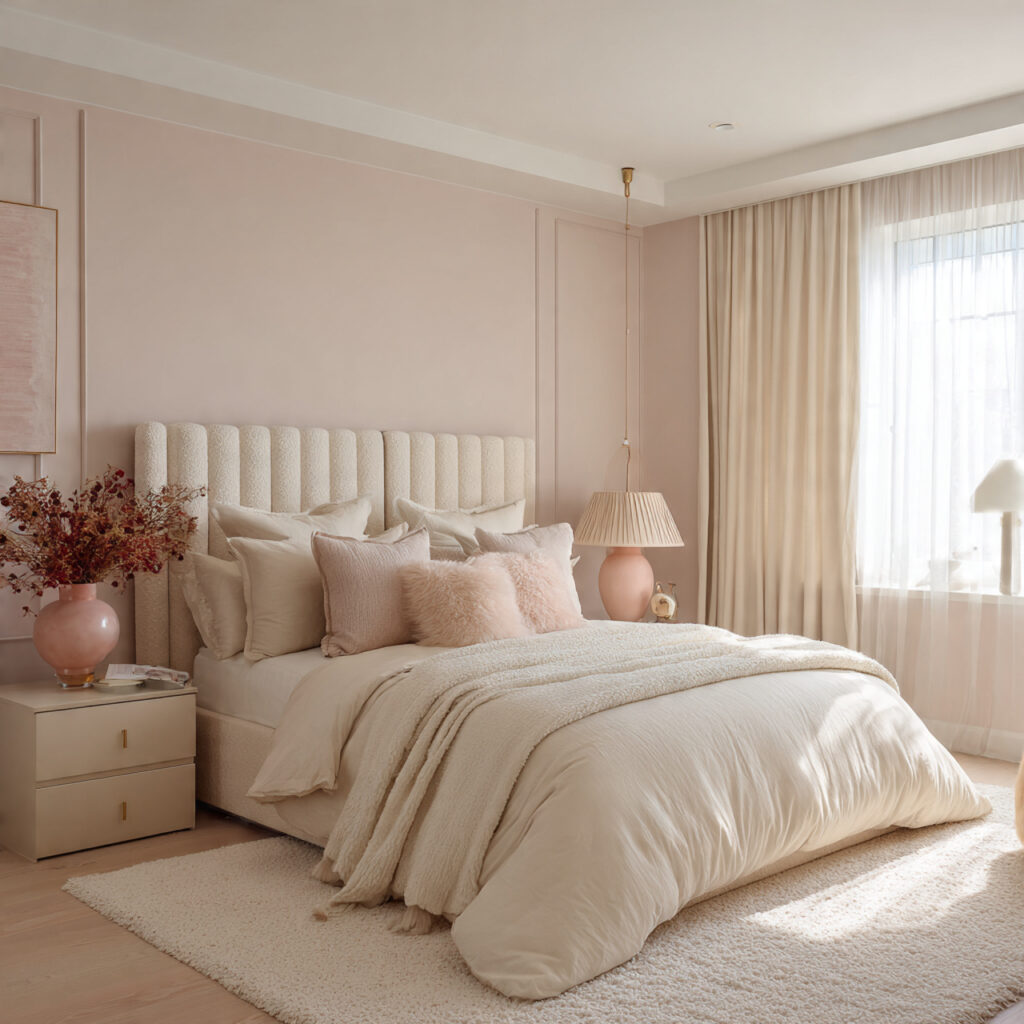 Soft Pink and Cream Tonal Monochrome Bedroom
