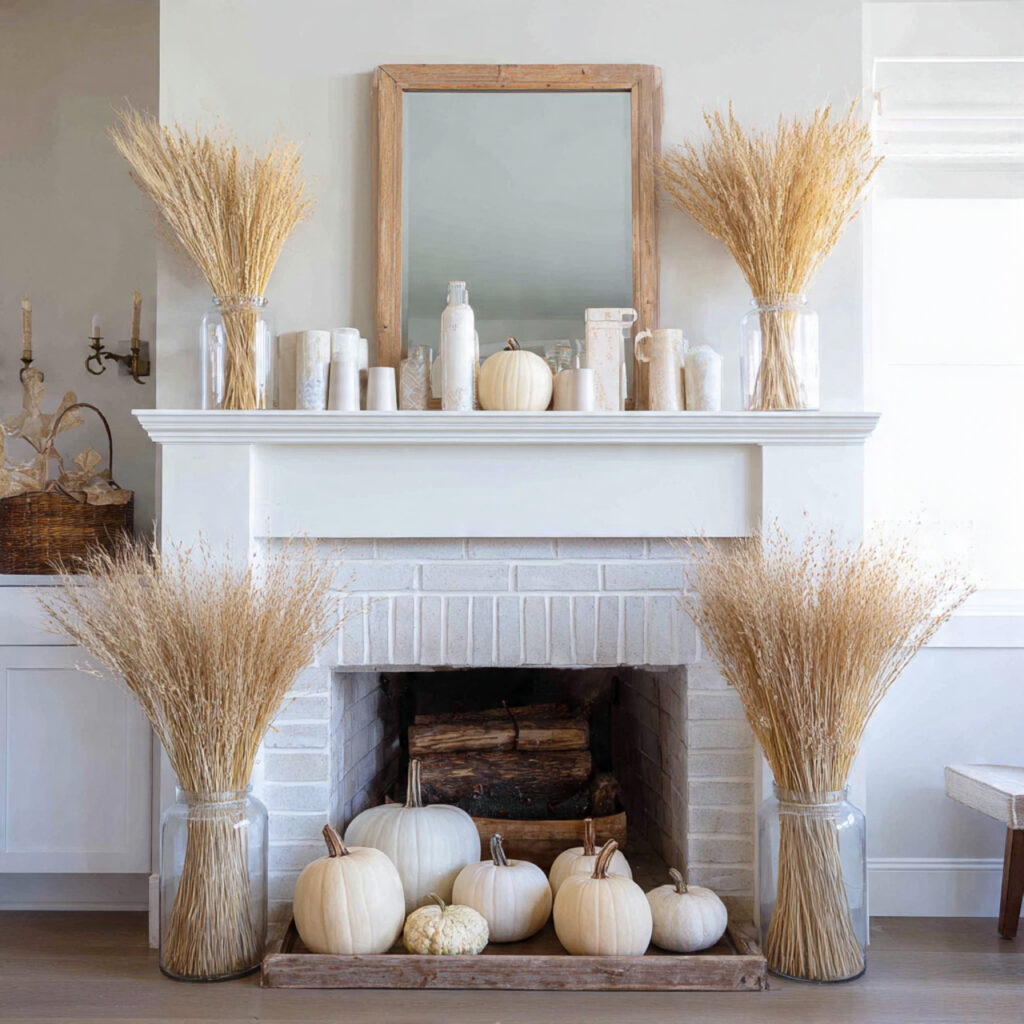 22 Fall Mantel Decorating Ideas for a Cozy Seasonal Refresh 6 Wheat Bundle Arrangements