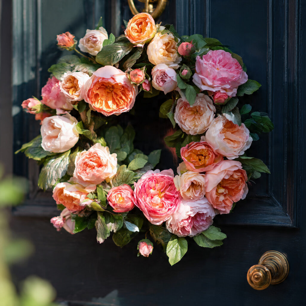 A Garden Rose Wreath in Summer Tones