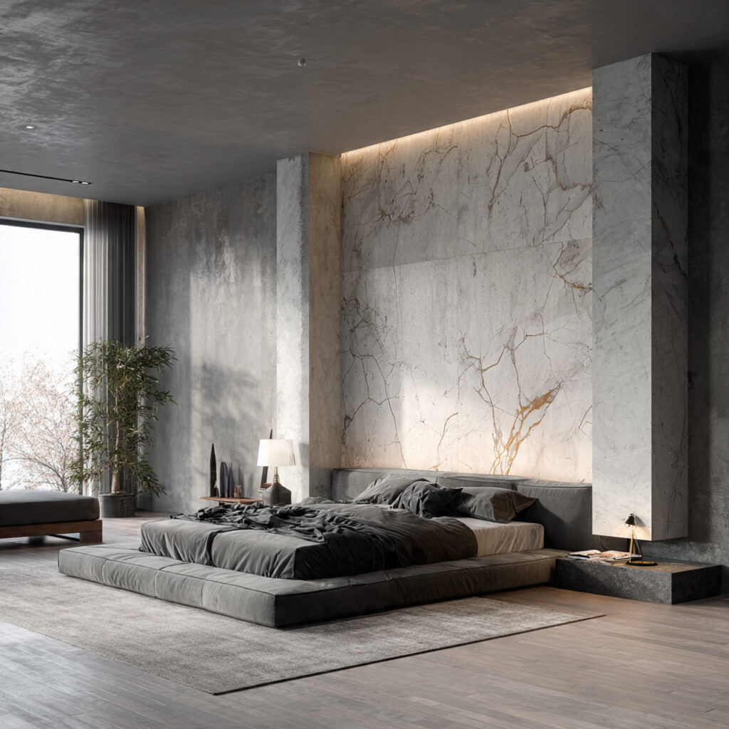 24 Bedroom Ideas for Men That Look Clean, Stylish, and Masculine Upgrade Your Space Today 7 Concrete and Stone Aesthetic Bedroom Setup