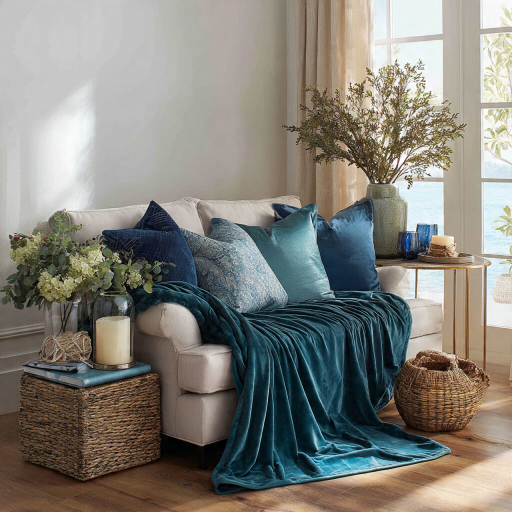 Ocean-Toned Velvet Throws and Blankets