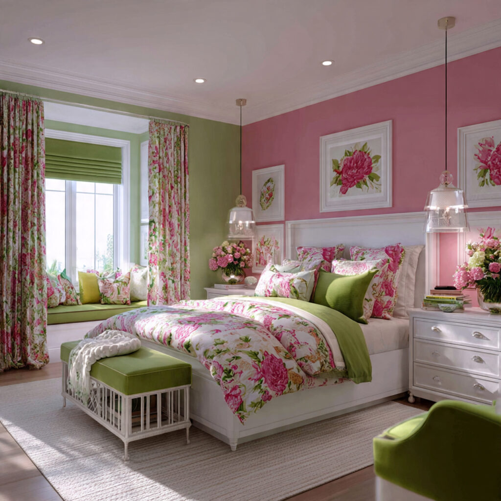 Preppy Pink and Green Lilly Pulitzer-Inspired Bedroom