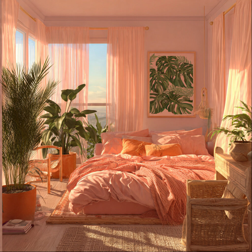 Tropical Pink and Orange Sunset Bedroom