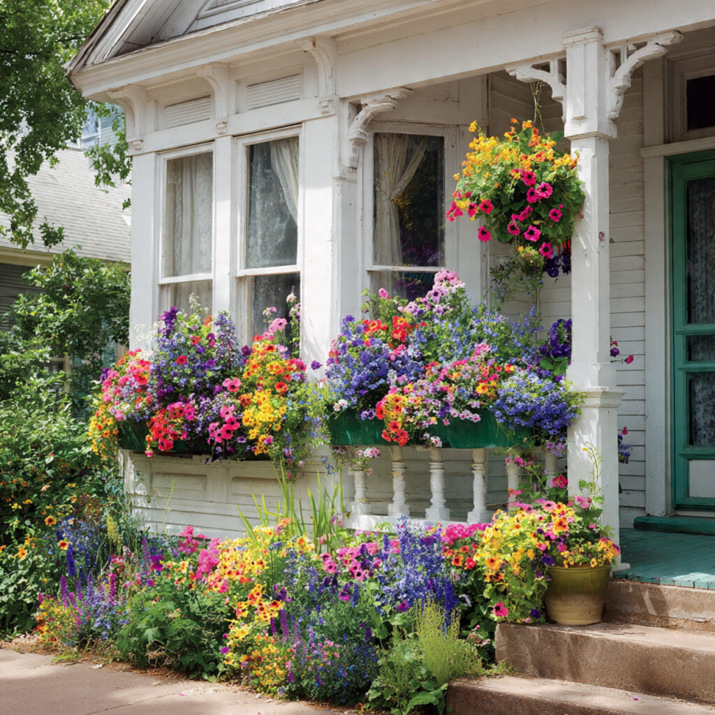 Window Boxes Overflowing With Summer Flowers