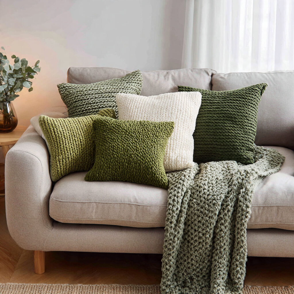 Green Throw Pillows and Blankets