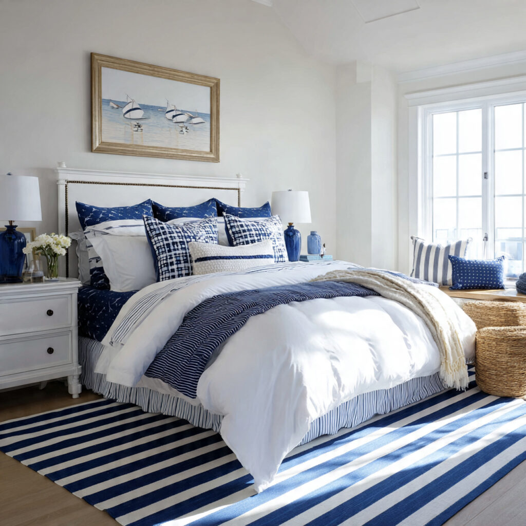 Preppy Stripe Rug and Layered Bedding Zone