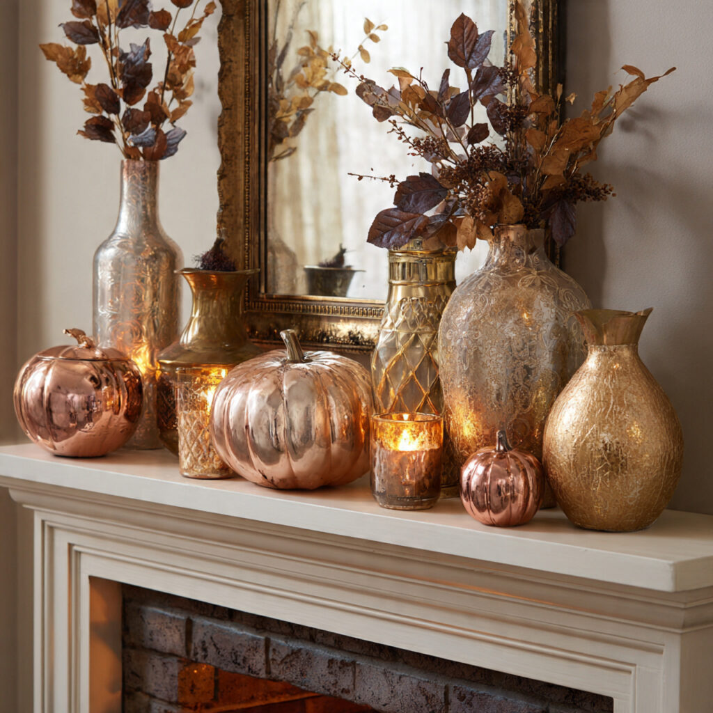 22 Fall Mantel Decorating Ideas for a Cozy Seasonal Refresh 9 Copper and Metallic Accents