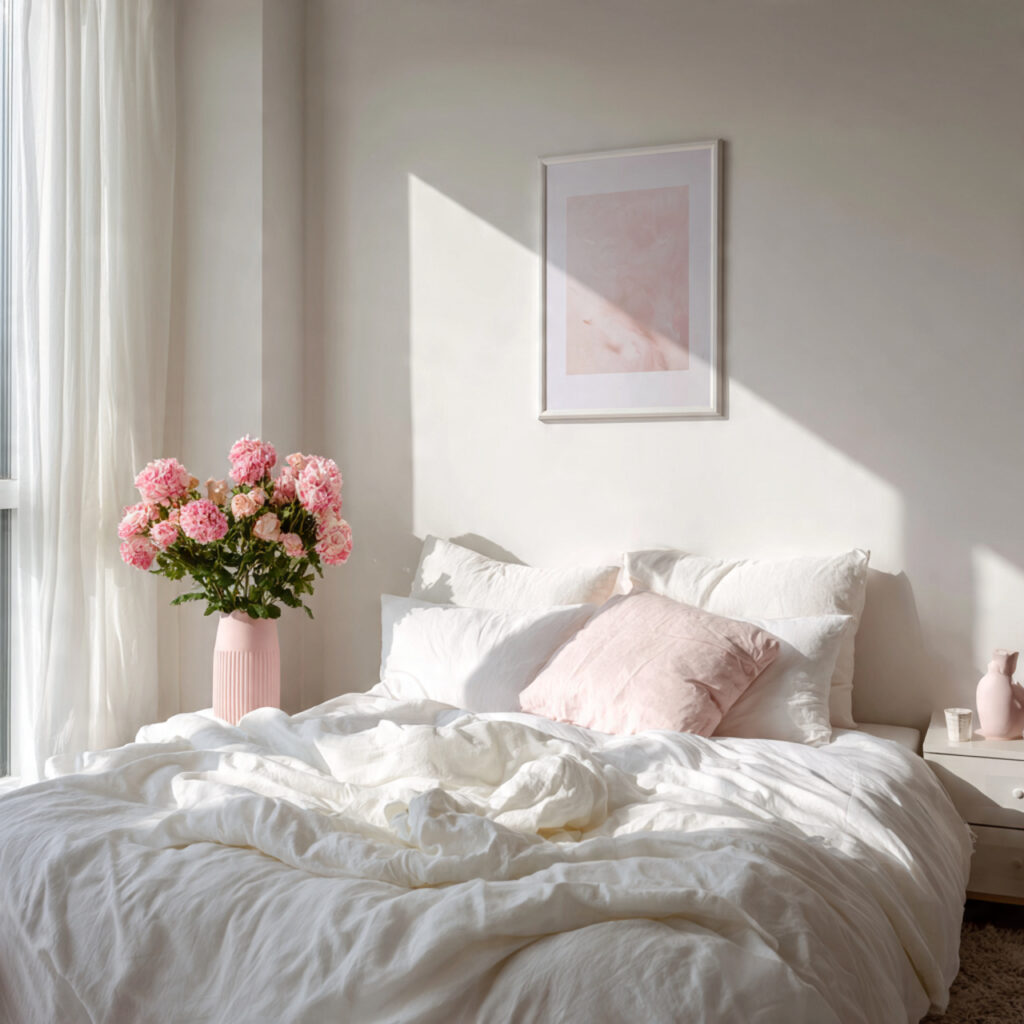 Airy Pink and White Summer Minimal Bedroom