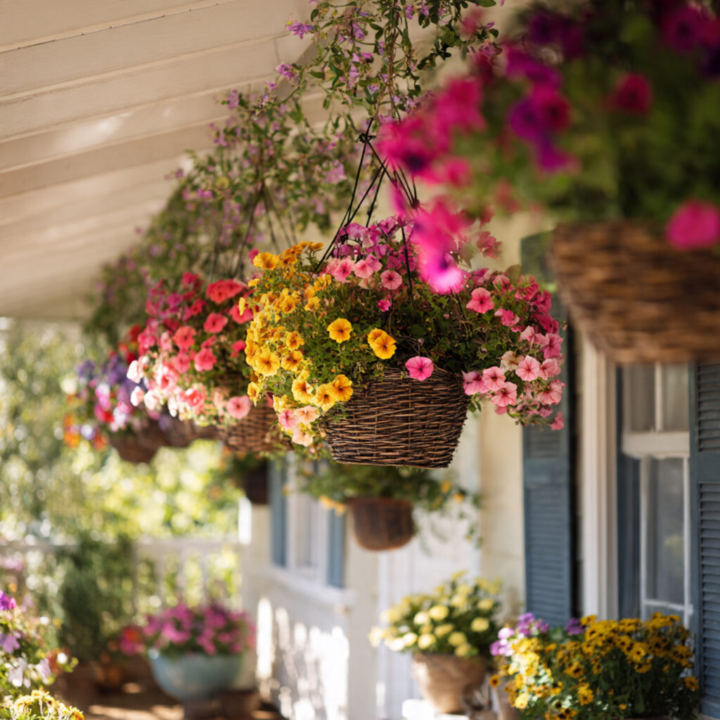 Hanging Baskets From the Porch Ceiling