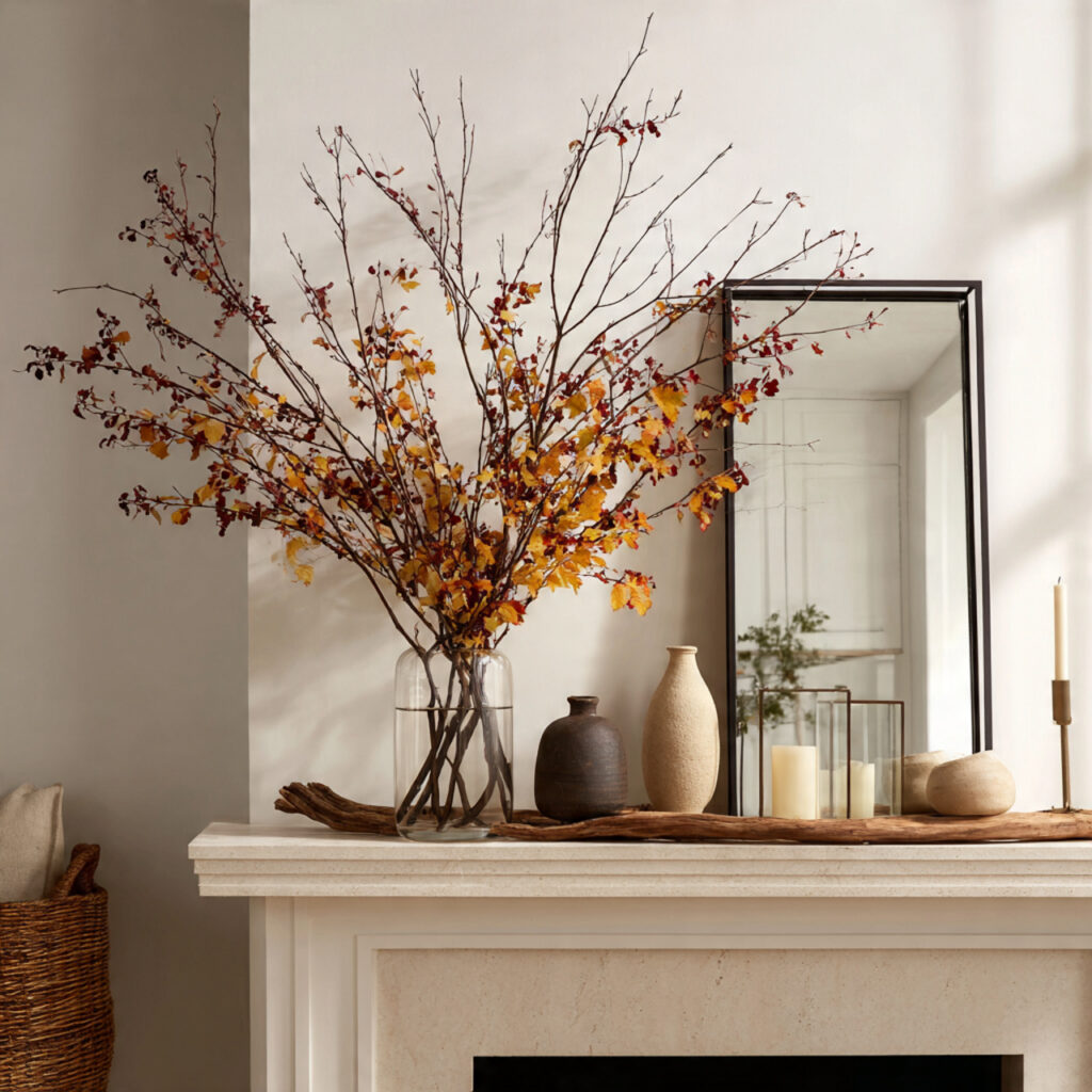 22 Fall Mantel Decorating Ideas for a Cozy Seasonal Refresh 10 Natural Branch Display