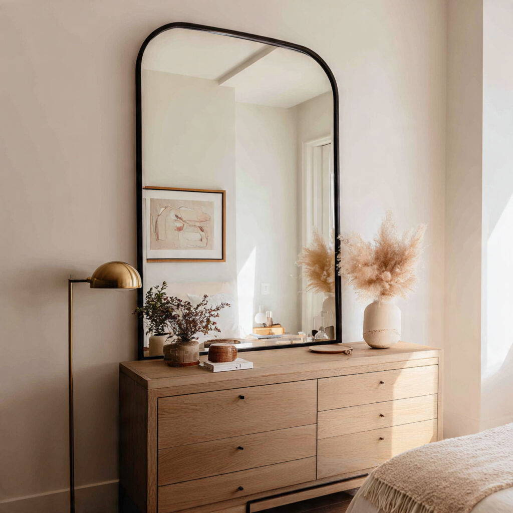 27 Modern Bedroom Ideas That Create a Sleek, Elegant, and Pinterest-Perfect Space Instantly 10 Add a Statement Mirror With a Simple, Bold Frame