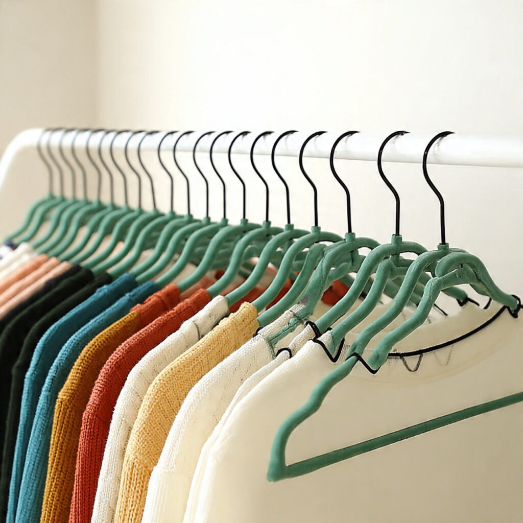 Consistent Hangers Throughout the Wardrobe