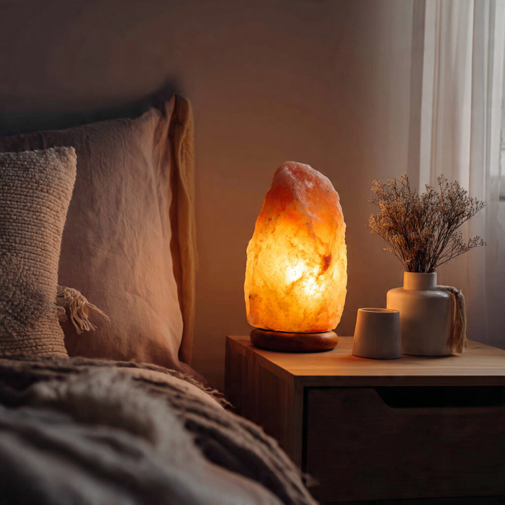 27 Budget Bedroom Makeover Ideas That Look Expensive Try These Today 15 cozy bedroom corner with a glowing himalayan salt