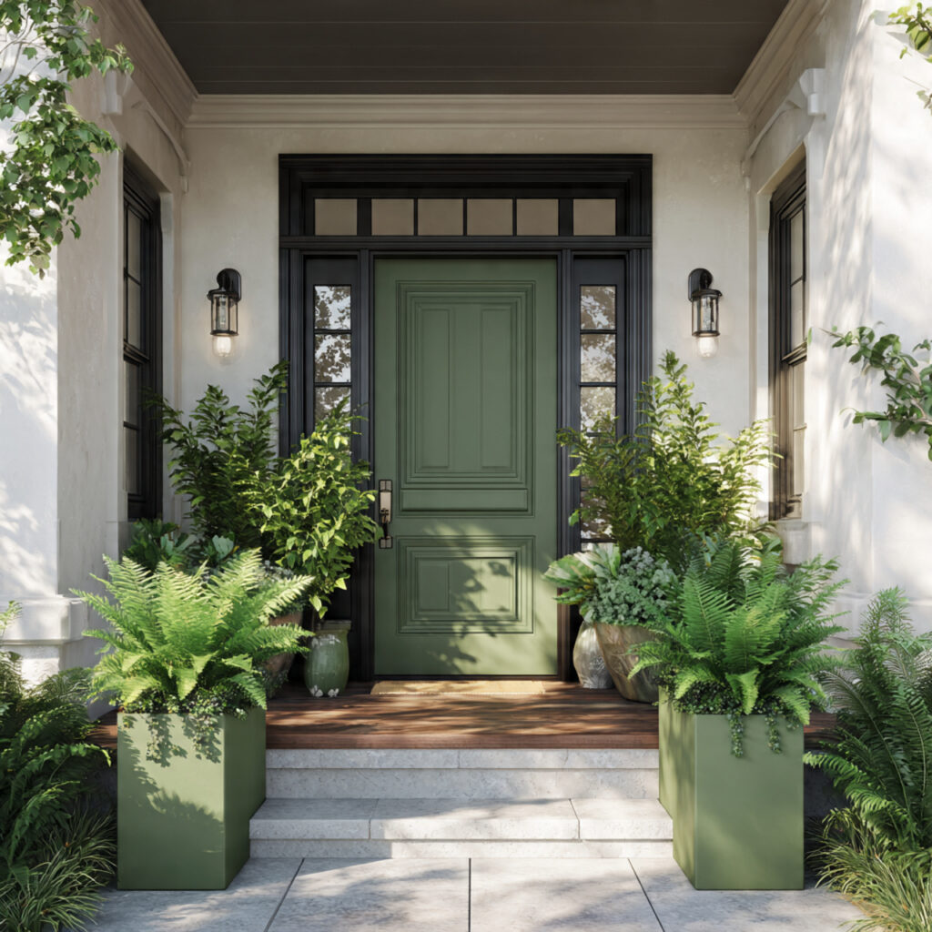 Green Planters or Pots at the Front Entry