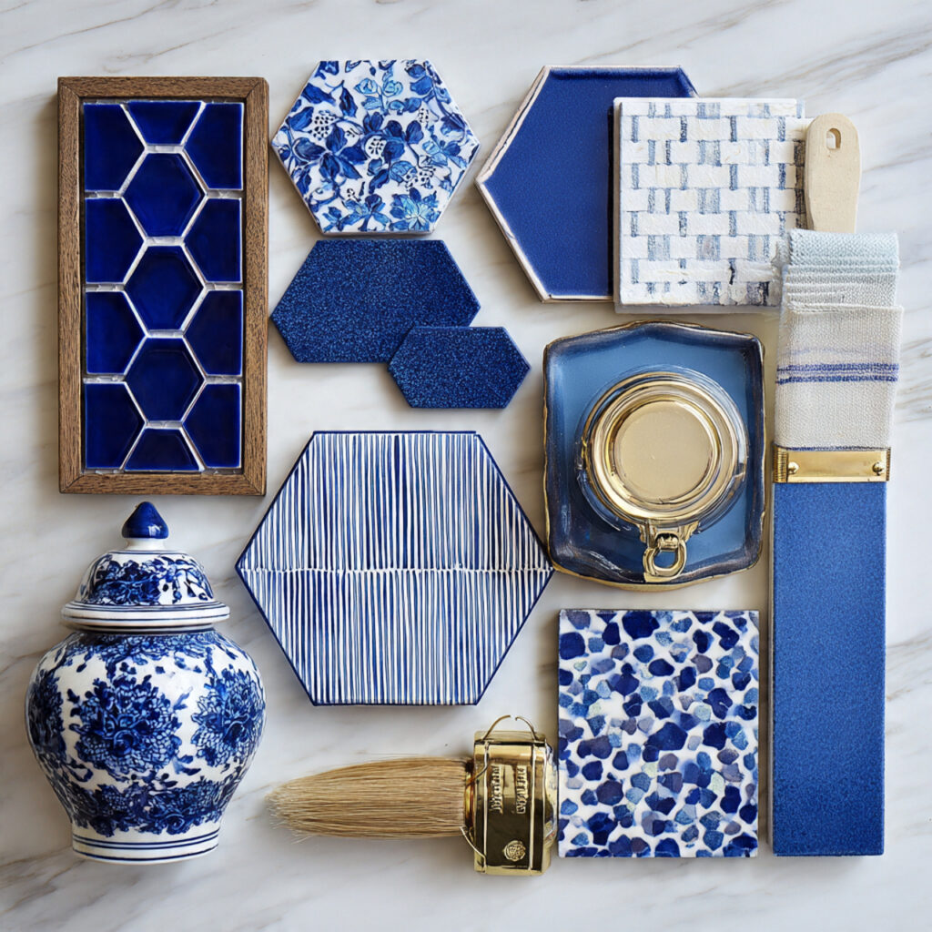 Ceramic and Glazed Tile Accent in Coastal Blue and White