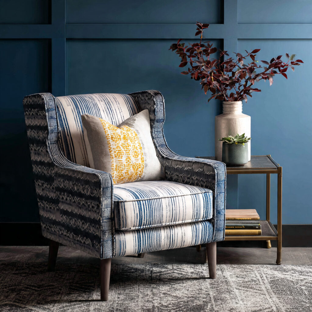 Faded Stripe or Geometric Pattern Upholstered Accent Chair