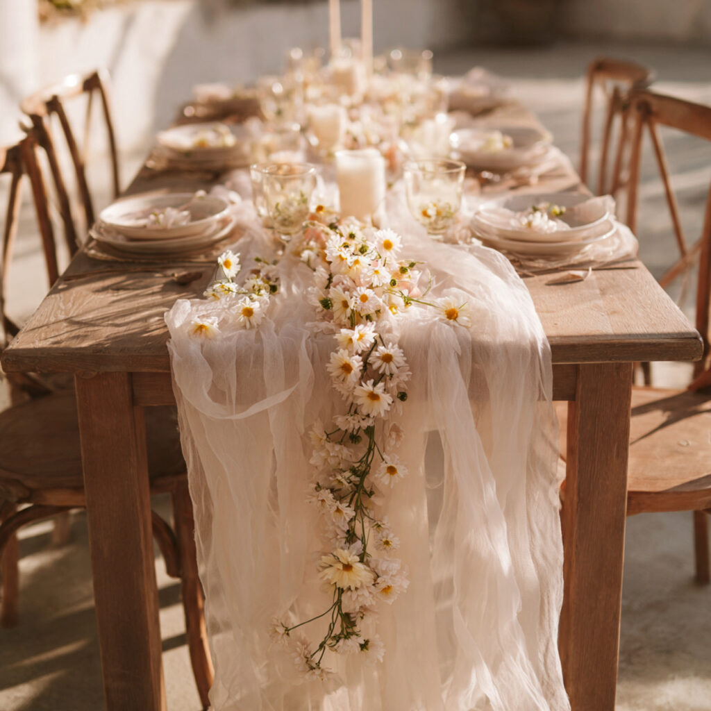 Gauze Cotton Runner With Flower Crown Styling