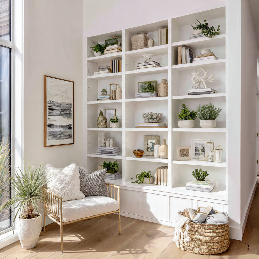Built-In or Styled Bookshelf With Summer Color Story