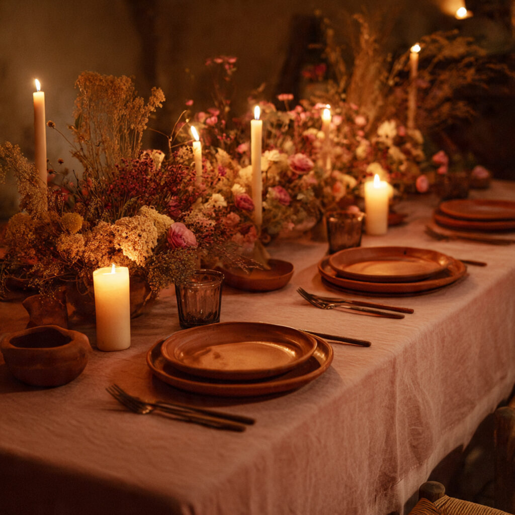 Dried Flower and Candlelight April Table for Evening Dining