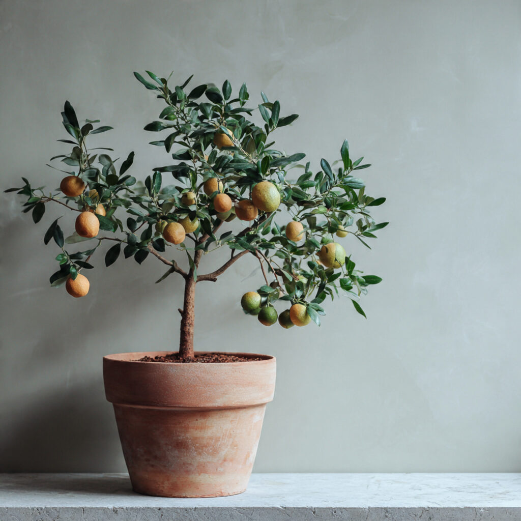 Indoor Lemon Tree or Olive Tree in a Terracotta Pot