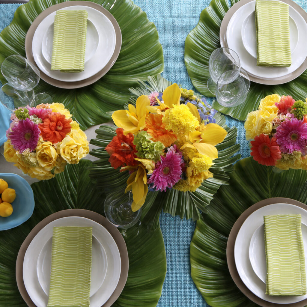 Tropical Leaf Placemat and Bold Bloom Centerpiece