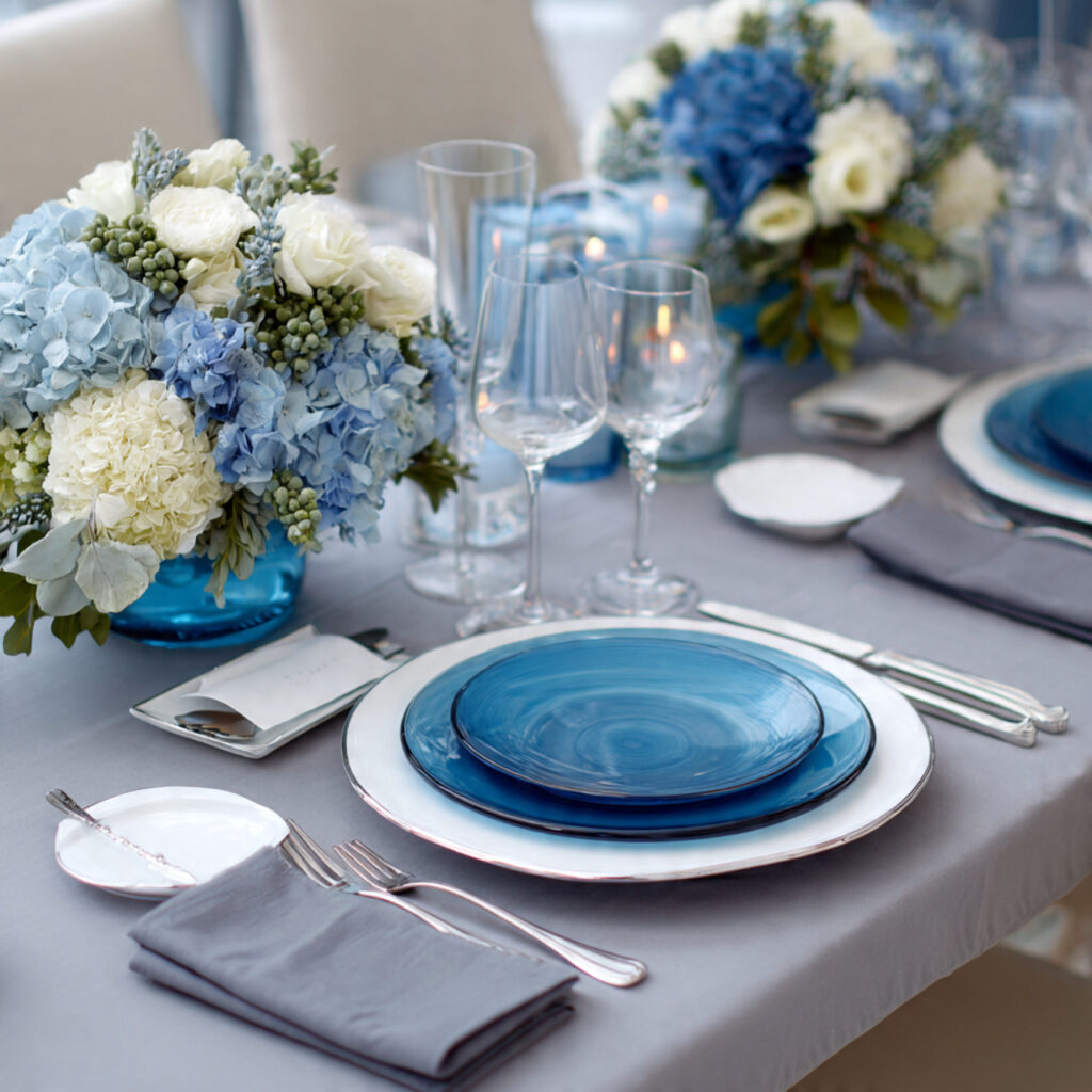 19 April Showers Table Decorations That Create a Fresh Rainy Spring Theme Start Styling Your Table Today 13 Puddle Blue Resin or Glass Charger Plate Table Setting