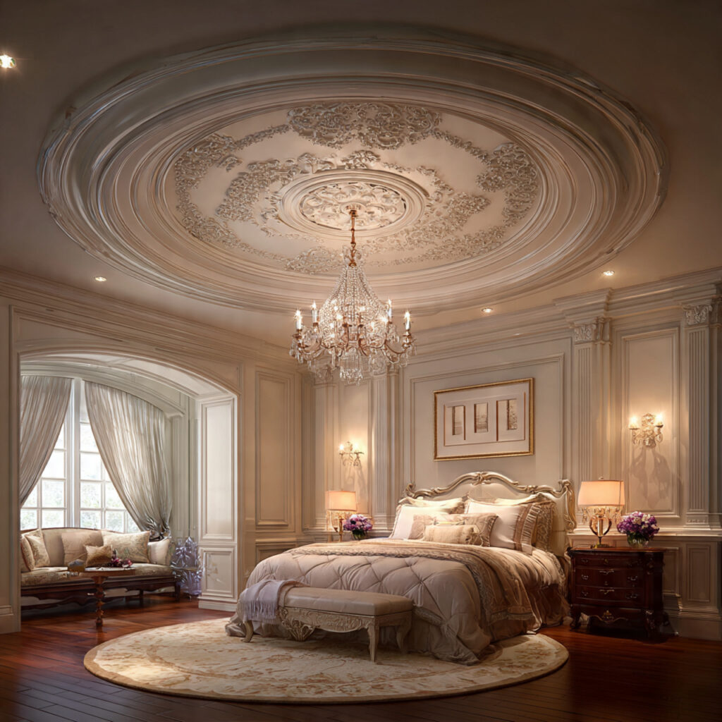 Florentine Ceiling Medallion With Ornate Chandelier