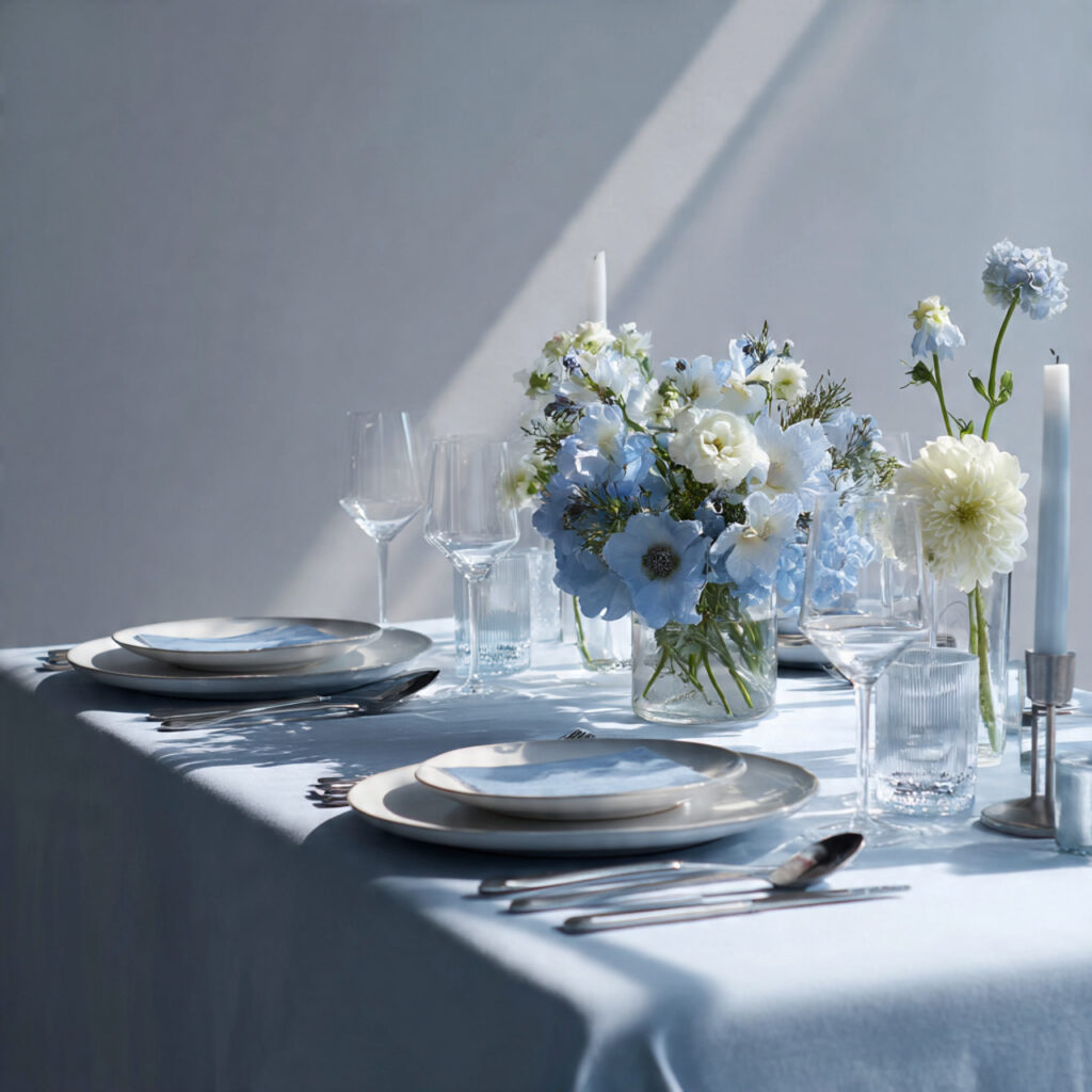 Pale Ice Blue and Silver Minimalist Spring Table
