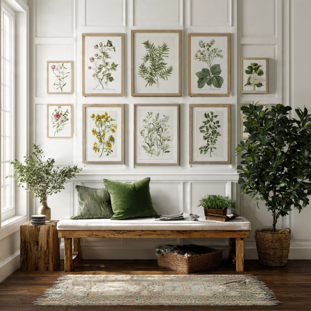 Spring Green and White Botanical Print Gallery Wall