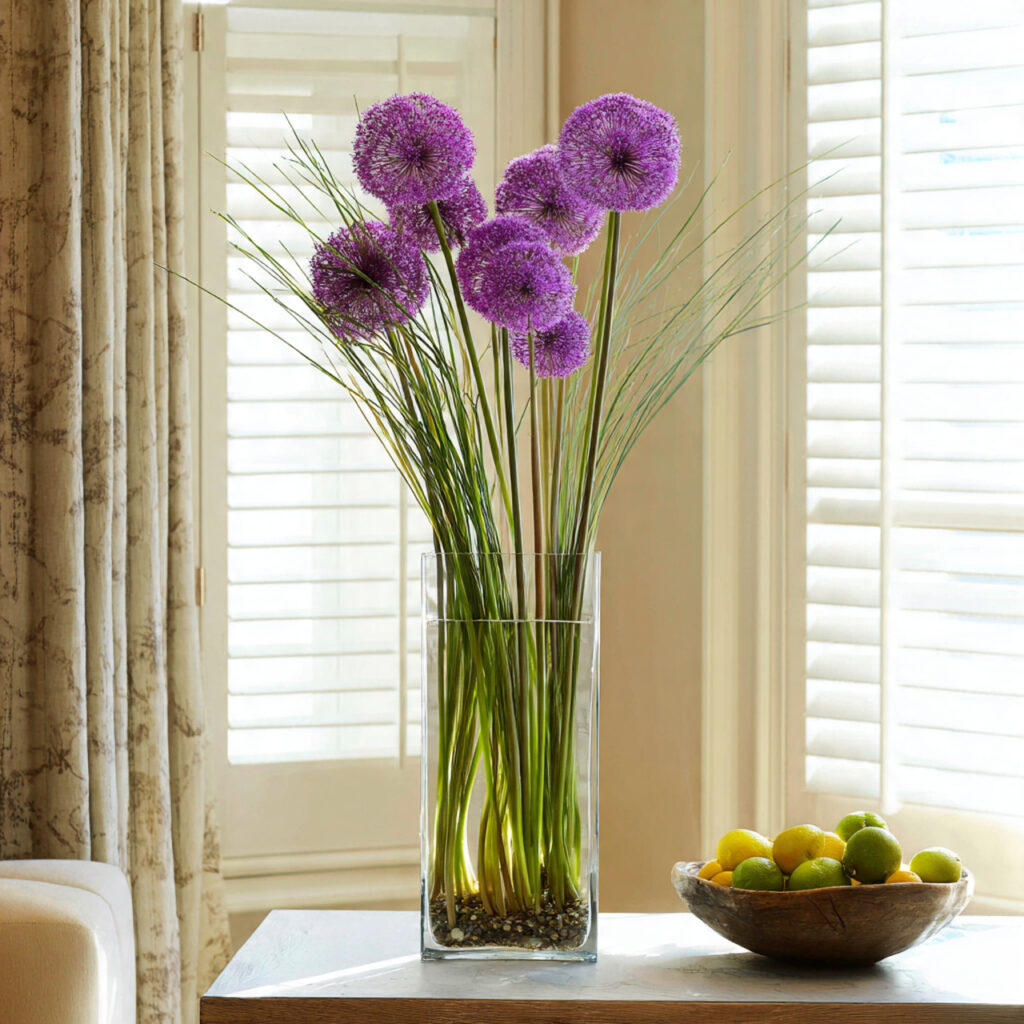 Tall Allium and Grass Stem Graphic Centerpiece