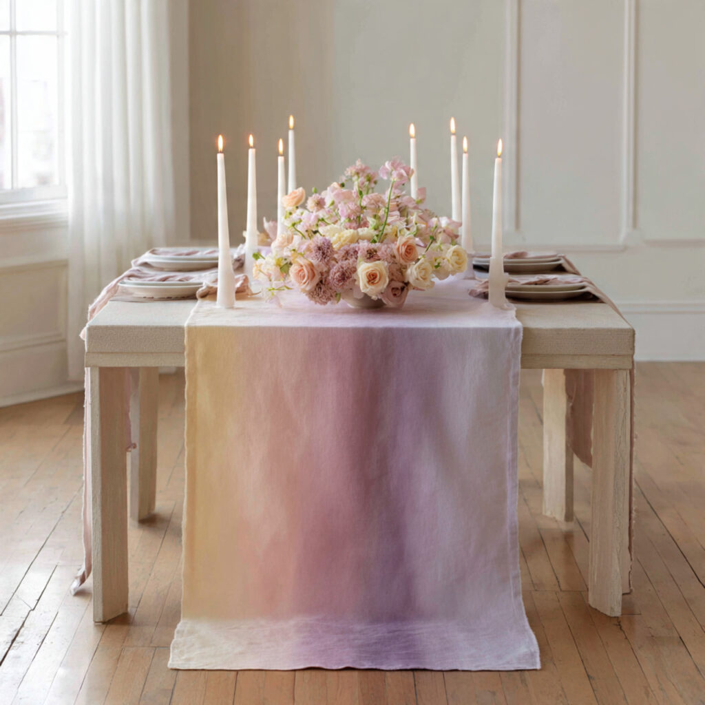 Watercolor-Dyed Ombre Linen Runner