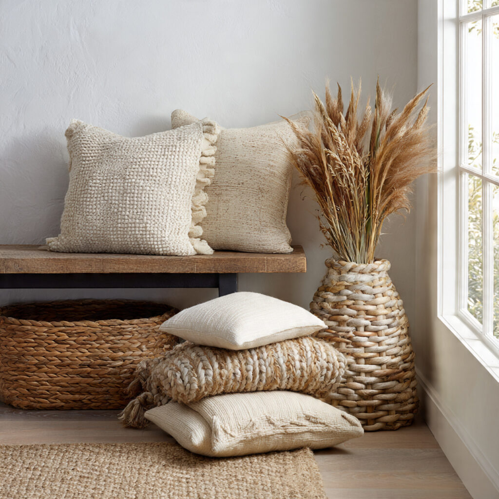 Woven Rope and Natural Fiber Decor Layering Throughout