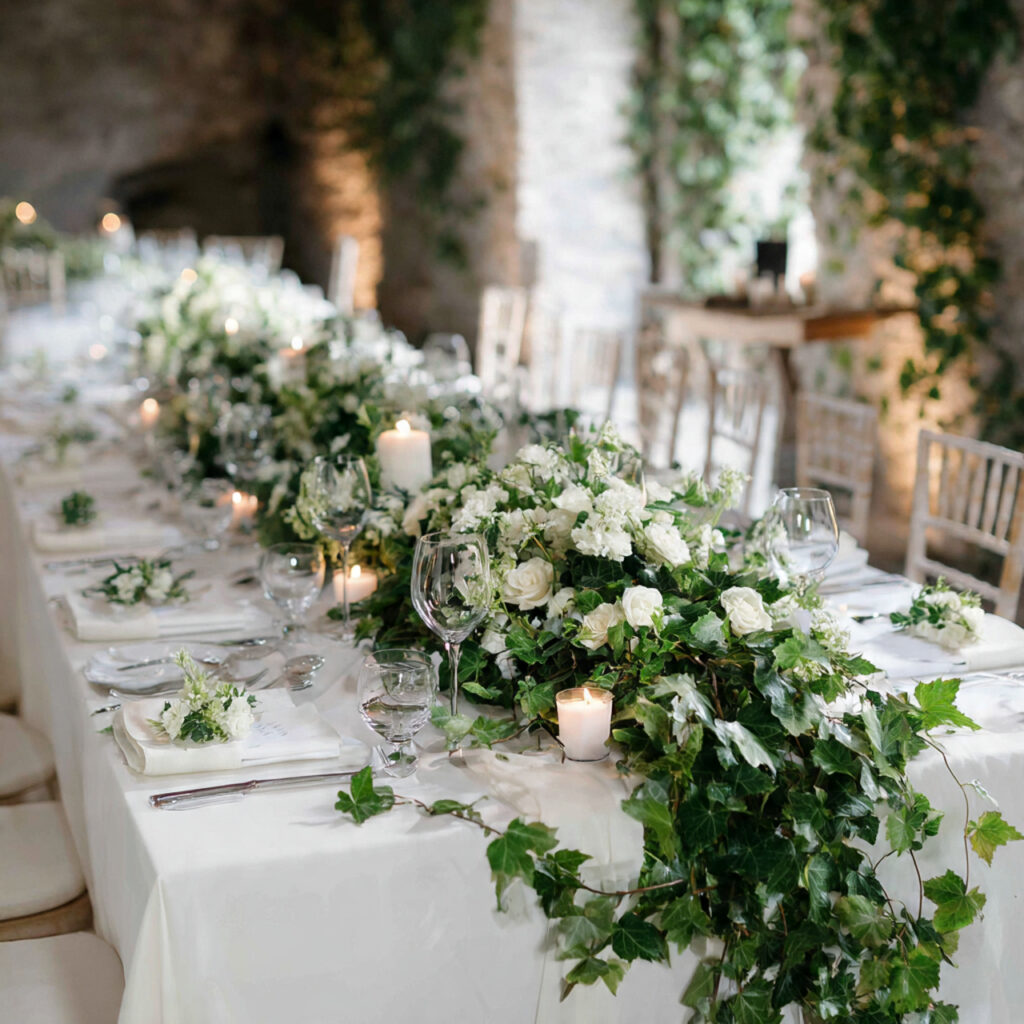 Cascading Ivy and Flower Garland Centerpiece