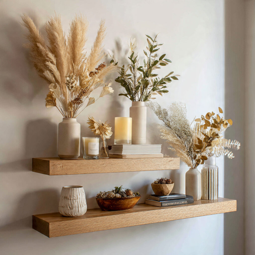 Floating Shelf Vignette With Dried and Fresh Botanicals