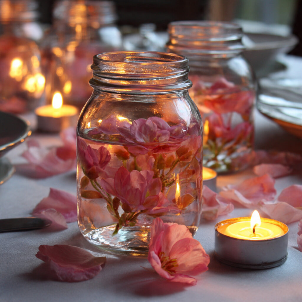Jam Jar Candle and Petal Votive Cluster