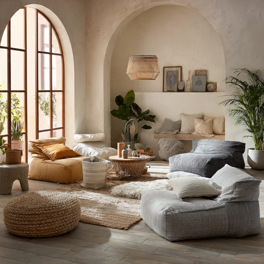 17 Cozy Summer Living Room Ideas That Feel Relaxing and Stylish Start Decorating Now 14 Oversized Floor Cushions and Pouf Cluster Seating Zone